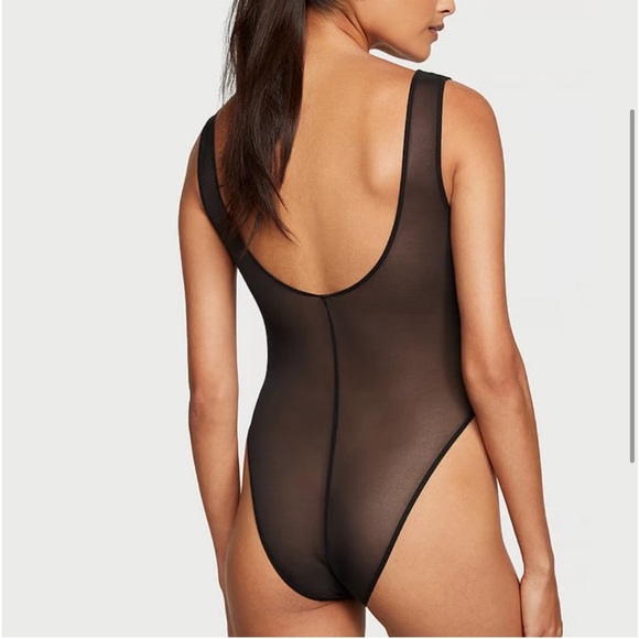 NEW Victoria's Secret VERY SEXY Shine Mesh Sheer Tank Bodysuit Black - Picture 4 of 8
